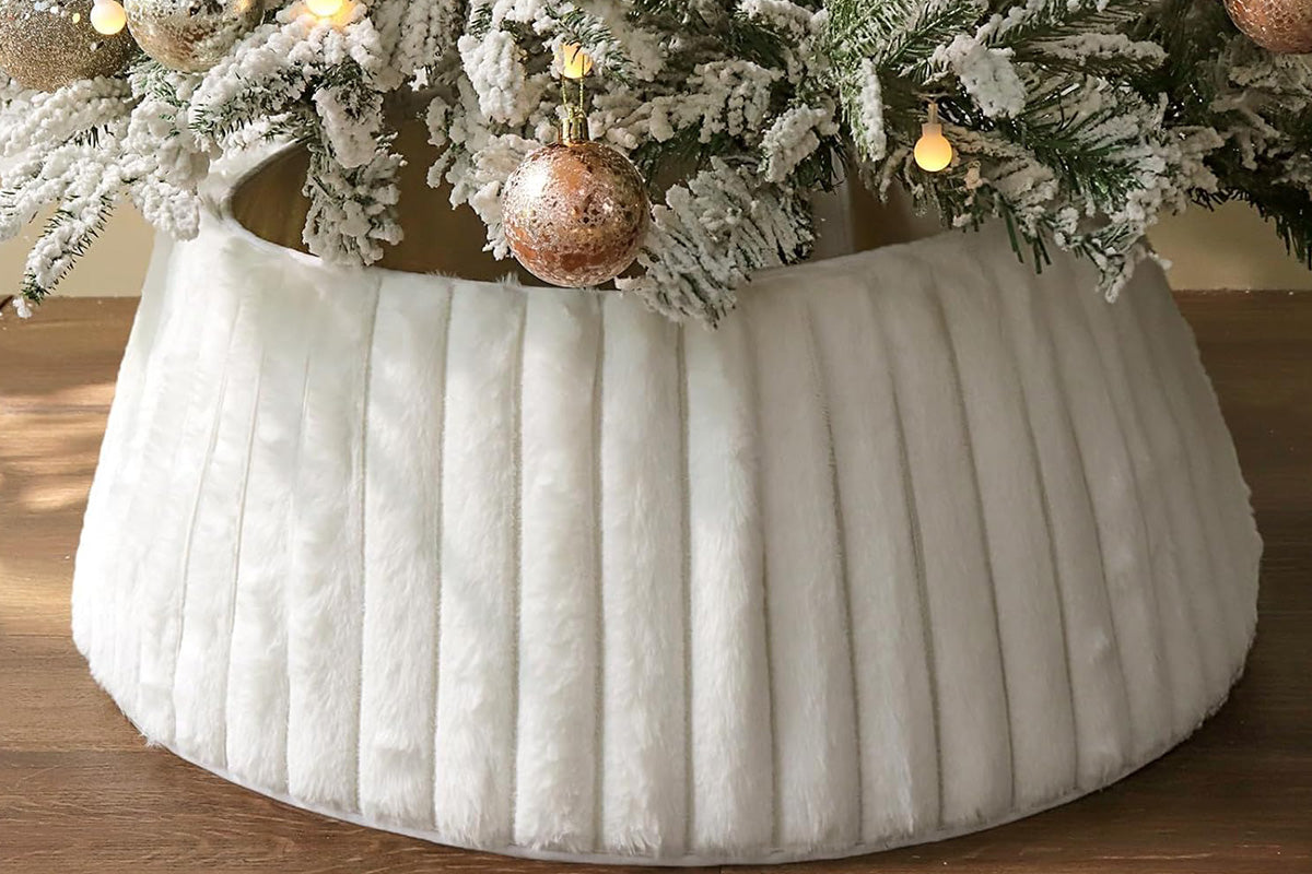 Christmas Tree Collar With Stripe Textured Pattern Christmas Tree Skirt Base