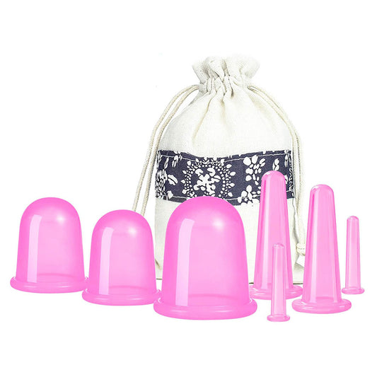 Silicone Cupping Therapy Set Professional Massage Cups Kit for Cellulite Muscle Pain Relief - Pink