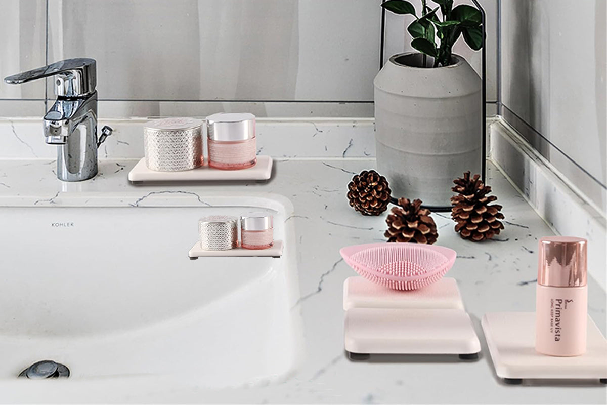 4Pcs Water Absorbent Diatomite Trays Non-Slip Fast-Drying Sink Diatomite Coasters-White