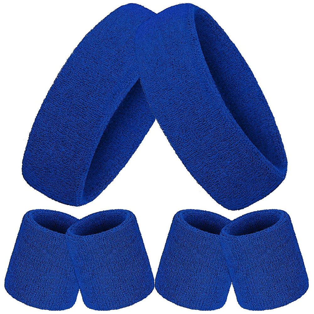 6Pcs Set Sweatbands Sports Headband Wristbands for Sport Tennis Badminton Yoga Dark Blue