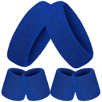 6Pcs Set Sweatbands Sports Headband Wristbands for Sport Tennis Badminton Yoga Dark Blue