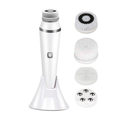 4-in-1 Electric Facial Cleansing Brush Set for Skin Care and Beauty White