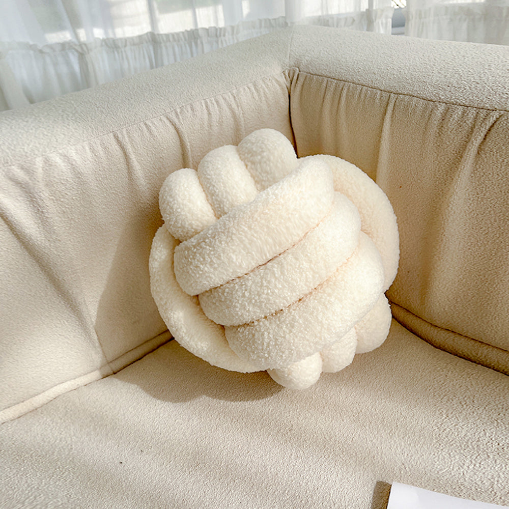 Cream Knotted Plush Throw Pillow for Sofa or Bed