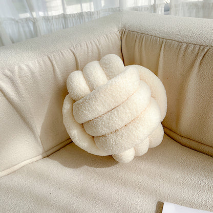 Cream Knotted Plush Throw Pillow for Sofa or Bed