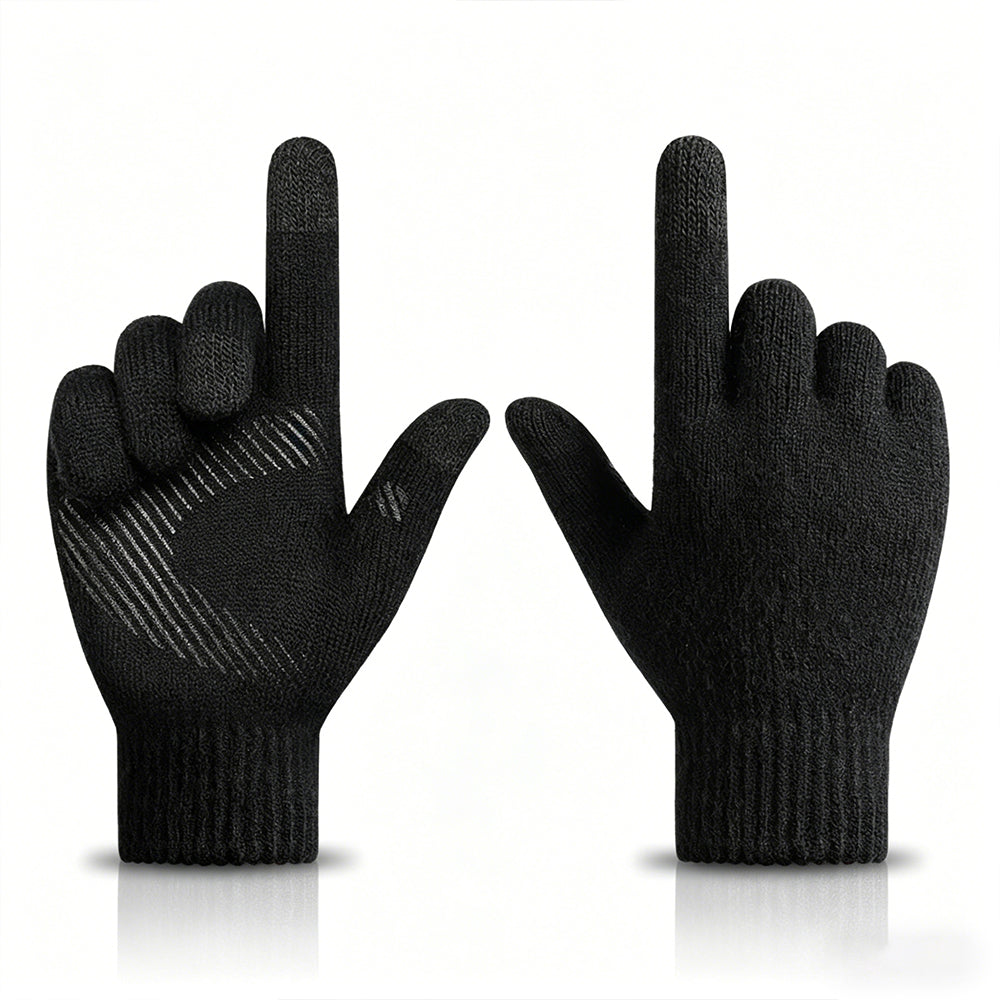 Winter Gloves Touch Screen Knitted Gloves Thermal Warm Gloves for Driving-Black