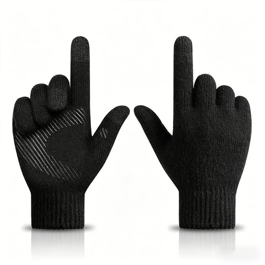 Winter Gloves Touch Screen Knitted Gloves Thermal Warm Gloves for Driving-Black