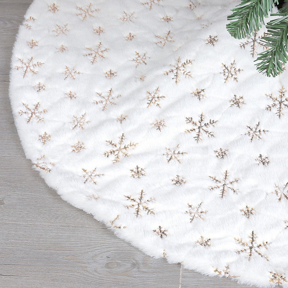 Sequin Christmas Tree Skirt Plush Snowflake Xmas Decoration for Christmas Winter Party -Gold