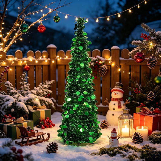 1.5m Foldable Pop Up Christmas Tree with Light Tinsel Christmas Tree