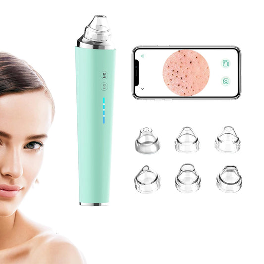 Blackhead Remover Pore Vacuum Visual Facial Pore Cleanser with 6 Suction Heads Green
