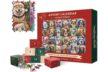 Christmas Advent Calendar 2024 Puzzles for Adults 1000 Pieces Dog Mosaic Stained Glass Puzzle Countdown Calendar