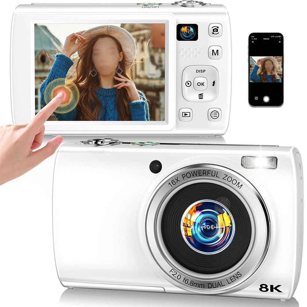 8K Dual Lens Digital Camera - Whitw