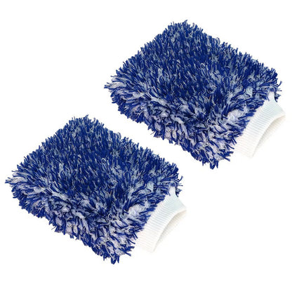 2PC Microfibre Wash Mitt Car Detailing High Density Long Pile Scratch Free Mitt with Elastic Cuff-Blue