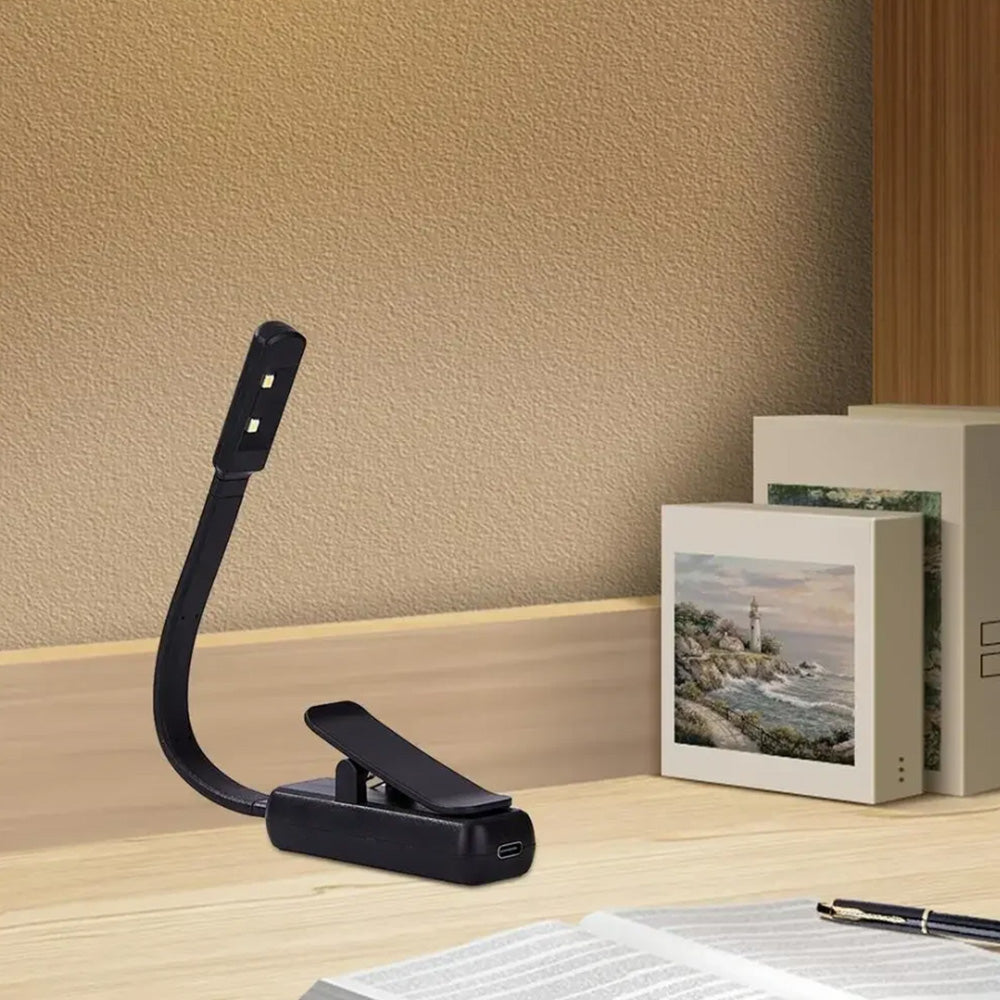 3 Modes Brightness Adjustable Clip-On Reading Lamp Flexible Rechargeable LED Book Light Black