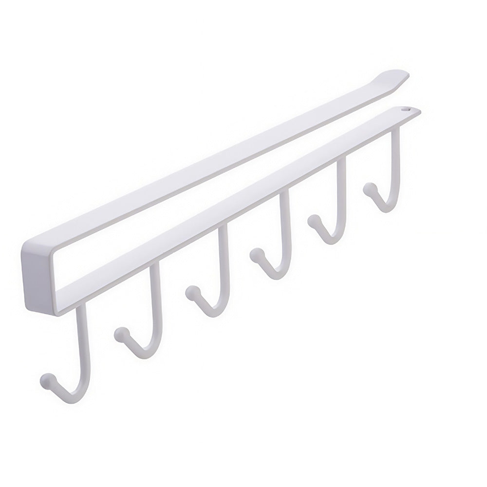 No-Drill Metal Hanging Rack ââ‚?6-Hook Organizer for Cabinets & Closets White