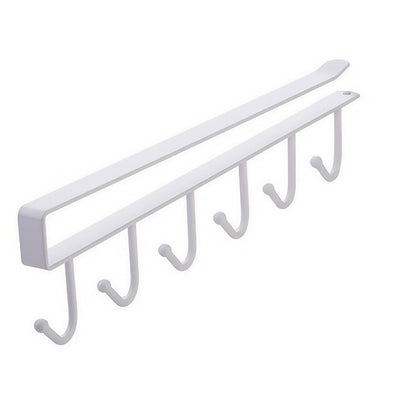 No-Drill Metal Hanging Rack ââ‚?6-Hook Organizer for Cabinets & Closets White