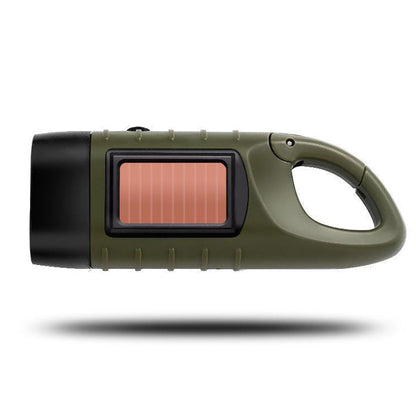 Hand Crank Solar Powered Emergency LED Flashlight ââ‚?Rechargeable Light Military Green