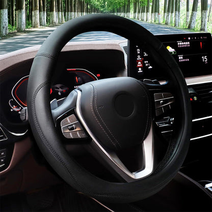 37-38cm Microfiber Leather Steering Wheel Cover-Black