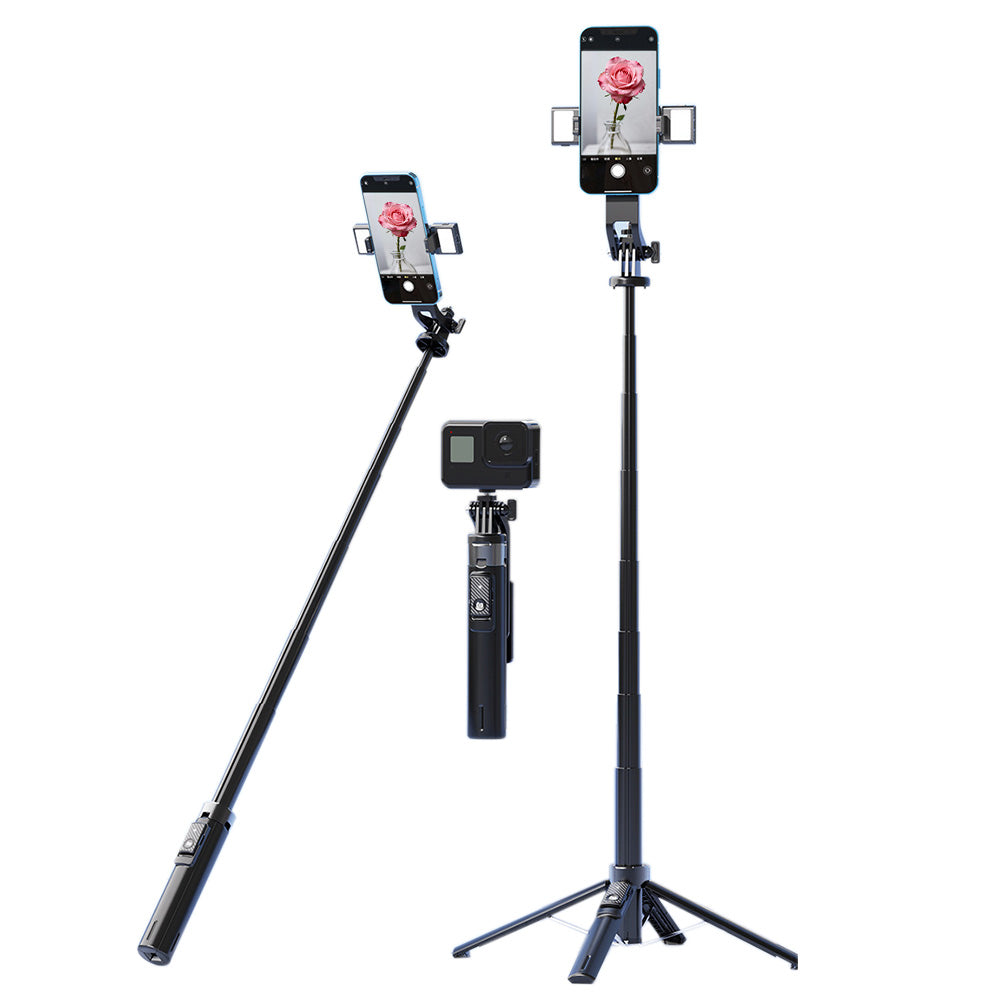 Bluetooth Selfie Stick Tripod 4 Leg Floor Stand with Dual Fill Light-Black