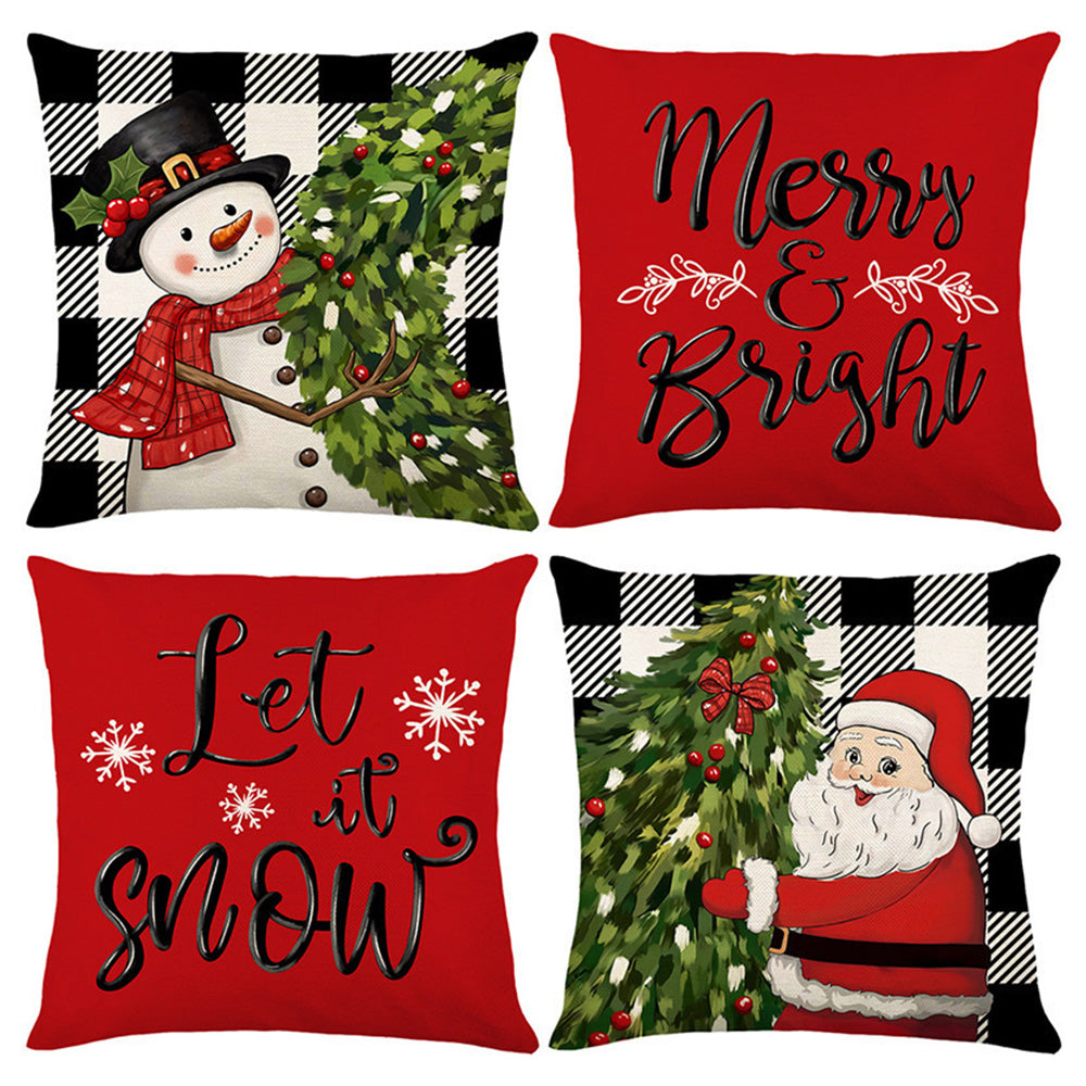 Set of 4 Christmas Pillow Covers Decorative Throw Covers for Sofa Home Decor Style 1