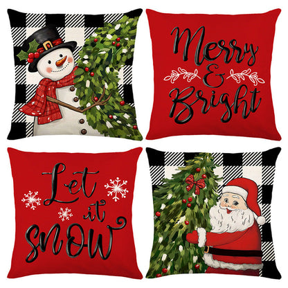 Set of 4 Christmas Pillow Covers Decorative Throw Covers for Sofa Home Decor Style 1