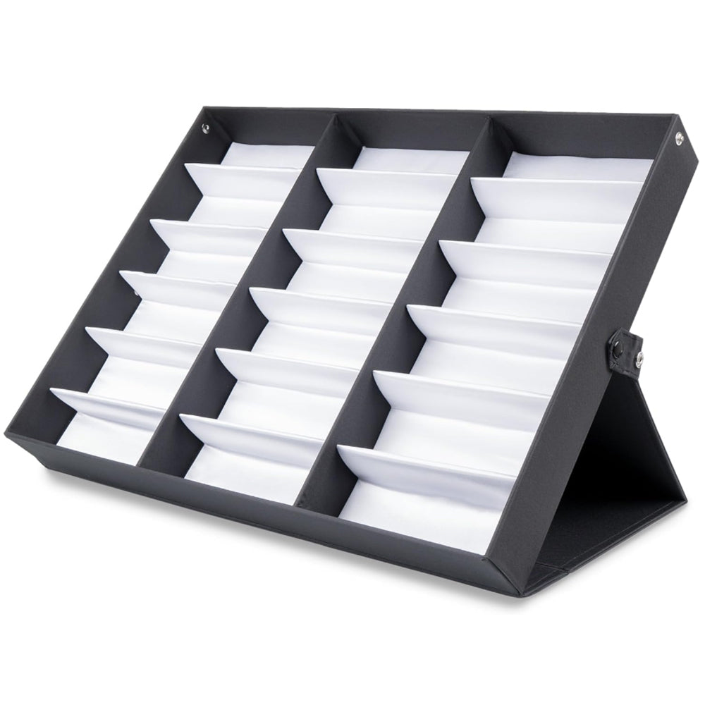 18-Slot Sunglasses Organizer Box Eyewear Display Tray Snap Close Nylon Eye Glasses Case