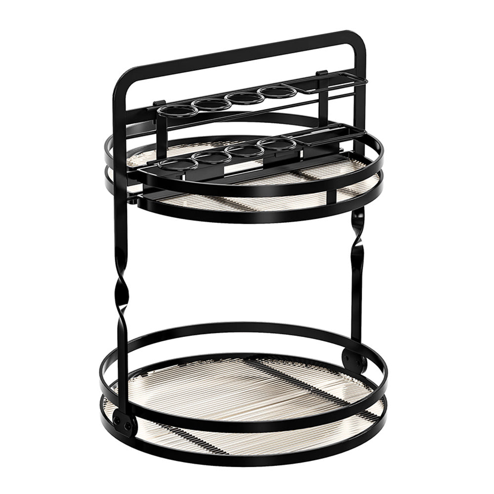 Rotating Makeup Organizer Double Layer with Brush Holder for Skincare Perfume-Black