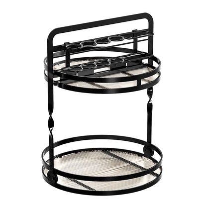 Rotating Makeup Organizer Double Layer with Brush Holder for Skincare Perfume-Black