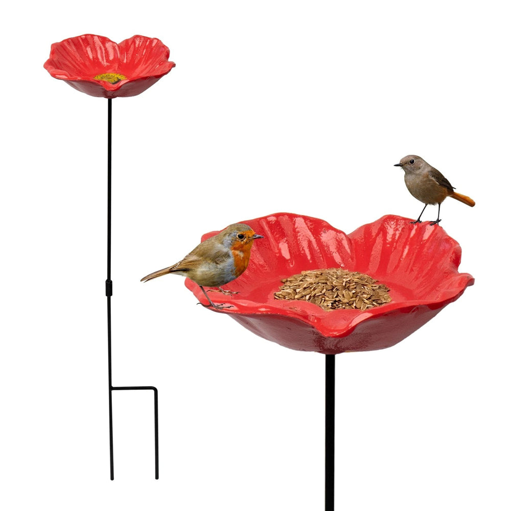 Metal Flower Bird Bath Stake 31 Inch Outdoor Bird Feeder Tray for Garden