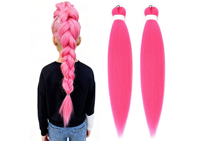 4Pcs Pre Stretched Hair Extensions Synthetic Hair Extension for Cosplay-Pink
