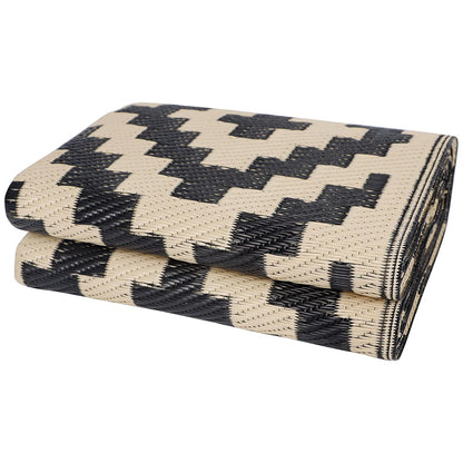 Camping Mat Outdoor Woven Mat Waterproof Reversible Picnic Rug for Beach Tent-Beige