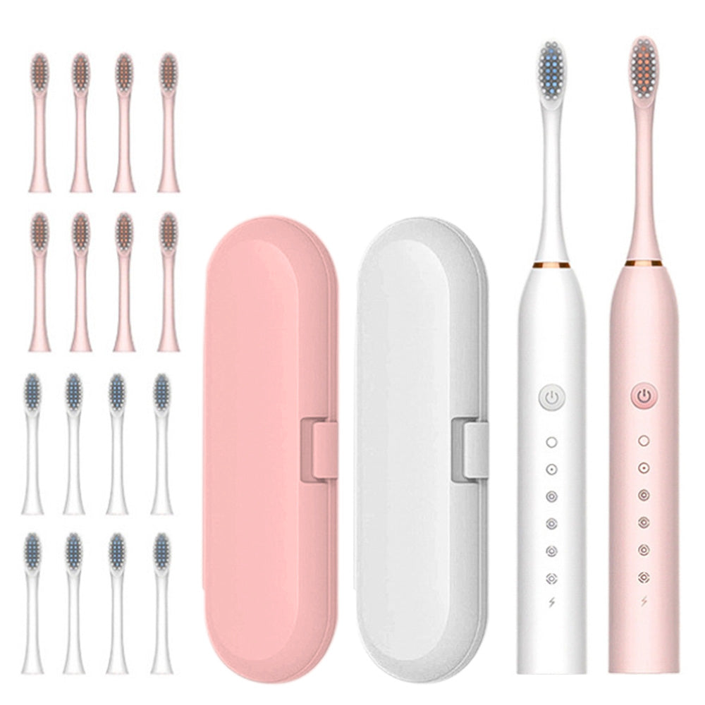 Couple's Electric Toothbrush Set with 2 Handles & Travel Case Style 1