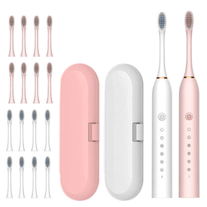 Couple's Electric Toothbrush Set with 2 Handles & Travel Case Style 1