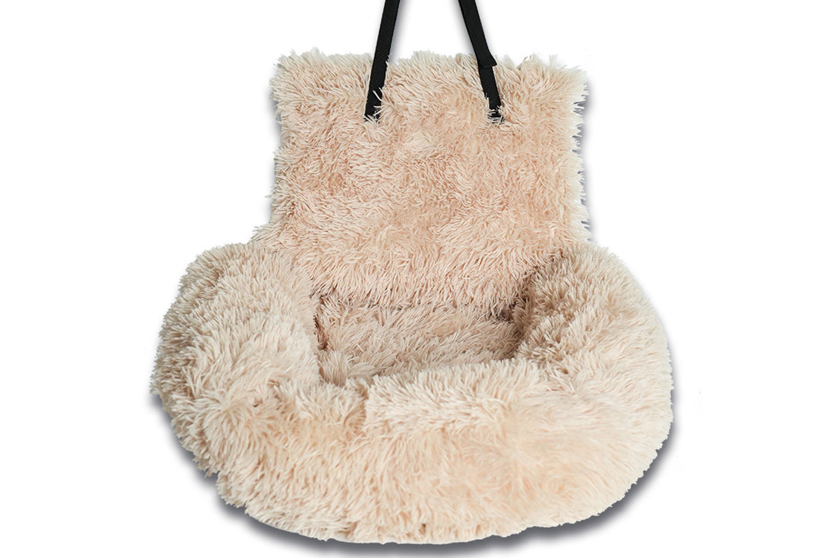 Dog Auto Seat Calming Pet Car Bed Pet Auto Seat Travel Bed Dog Booster Seat-Beige