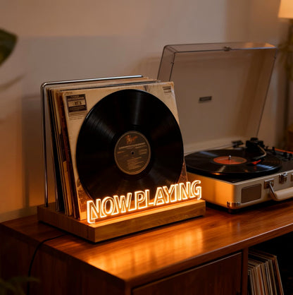 LED Now Playing Vinyl Record Storage and Display Stand with Light