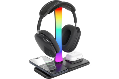 Headphone Stand with Wireless Charger Gaming Headset Stand with RGB Light for Airpod Pro iPhone Samsung -Black