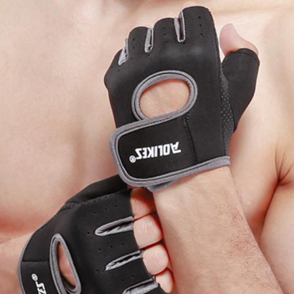 Pair of Sports Gloves Open Finger Gym Gloves for Cycling Weight Lifting Fitness Exercise Black