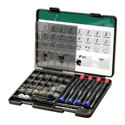 Multi Piece Eyeglass Repair Kit with Screws Nose Pads and Tools