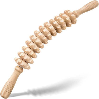 Wooden Curved 12 Roller Massage Stick Handheld Massage Tool For Legs And Thighs