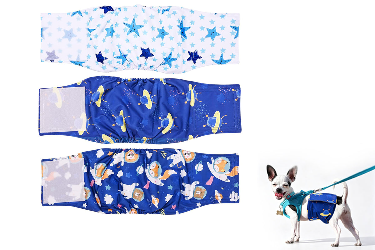 3Pcs Washable Male Dog Diapers with Adjustable Belly Bands