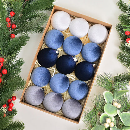 15Pcs Set Christmas Tree Ornaments 6cm Velvet Balls Xmas Decorations Blue