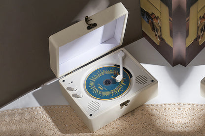 Retro Suitcase CD Player Bluetooth Vintage Desktop CD Player with Speaker-Beige