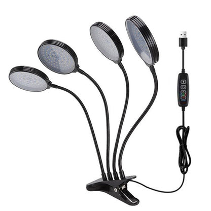 USB Powered 4-Head LED Grow Light Dimming Clip-on Plant Flower Veg Hydroponic UV Growing Lamp