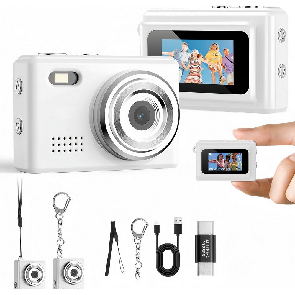 Mini Thumb Digital Camera 2MP Keychain Camera for Vlog and Travel-White