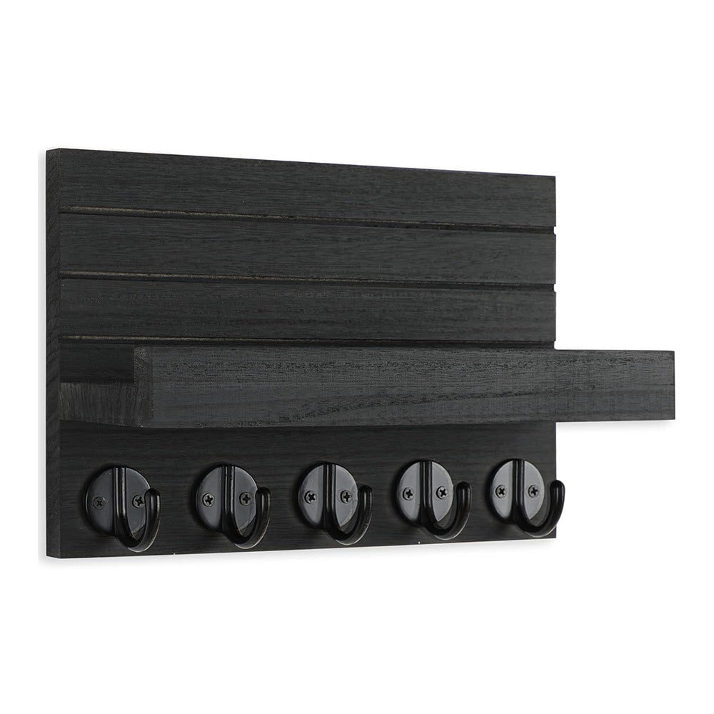 Rustic Wall Mounted Mail and Key Holder Organizer with Hooks for Entryway Black