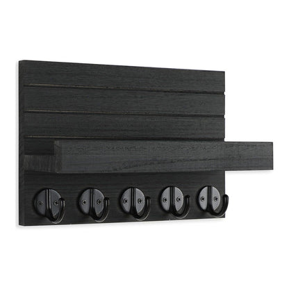 Rustic Wall Mounted Mail and Key Holder Organizer with Hooks for Entryway Black