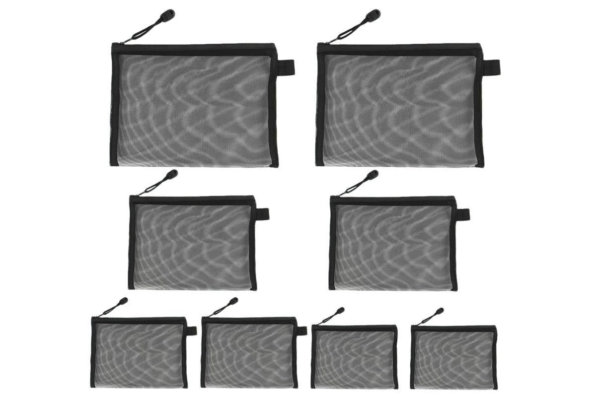 8 Piece Black Mesh Travel Organizer Bag Set in 4 Sizes