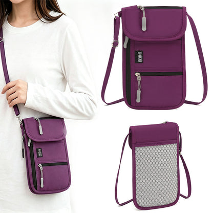 RFID Lined Travel Passport Holder Neck Wallet -Purple