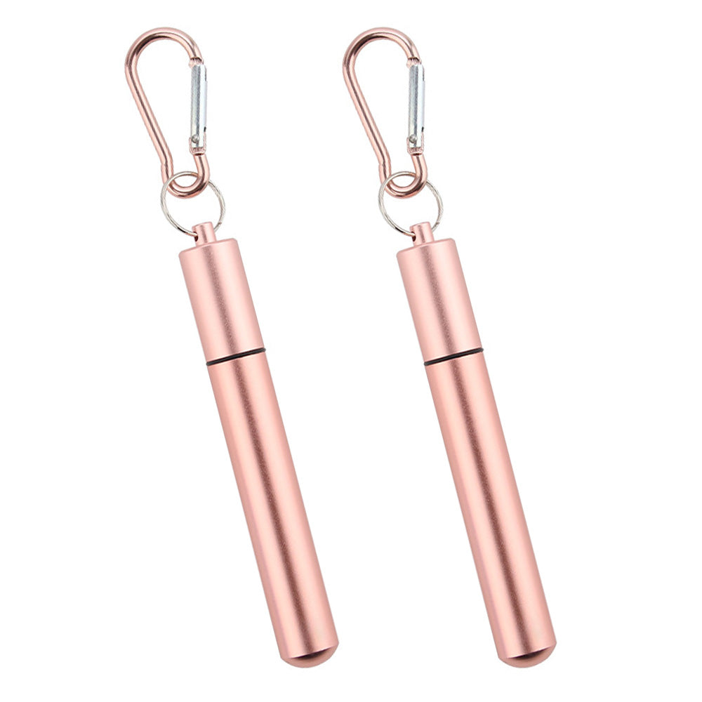 2 Piece Collapsible Stainless Steel Travel Straws with Cases - Rose Gold