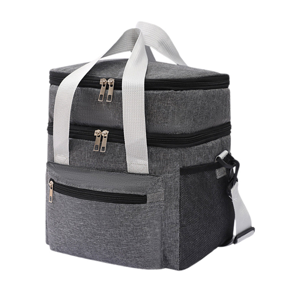 Double Layer Insulated Lunch Bag ââ‚?Portable Cooler Food Tote Gray