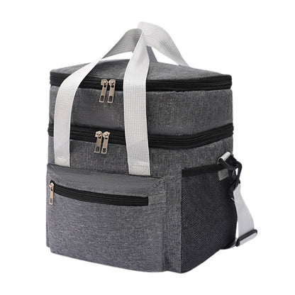 Double Layer Insulated Lunch Bag ââ‚?Portable Cooler Food Tote Gray